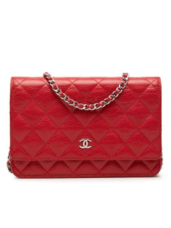 Chanel Handbags - Chanel Quilted CC Logo Chain Shoulder Bag Crossbody Red Caviar Leather